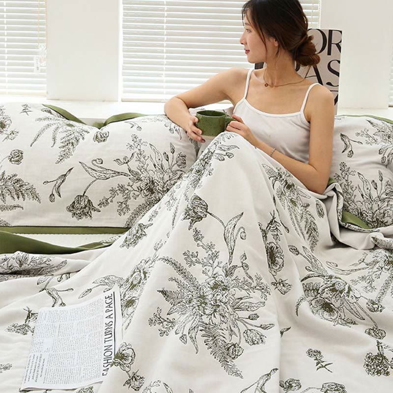 Pastoral Flower Leaf Cotton Reversible Quilt