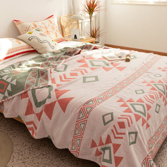 Geometric Triangle Cotton Gauze Summer Quilt