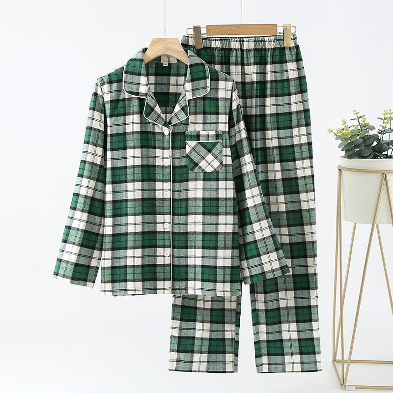 Classic Lattice Cotton Lapel Nightwear Set