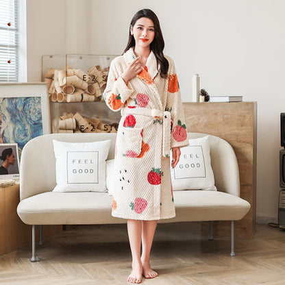 Ownkoti Fruit Print Breathable Bathrobe with Belt