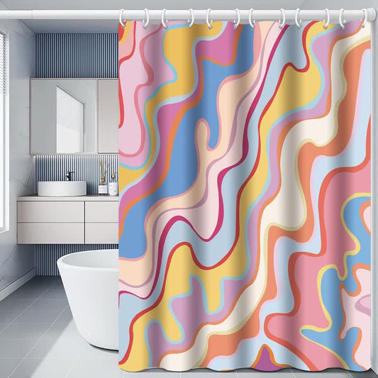 Colorful Abstract Line Water-proof Shower Curtain