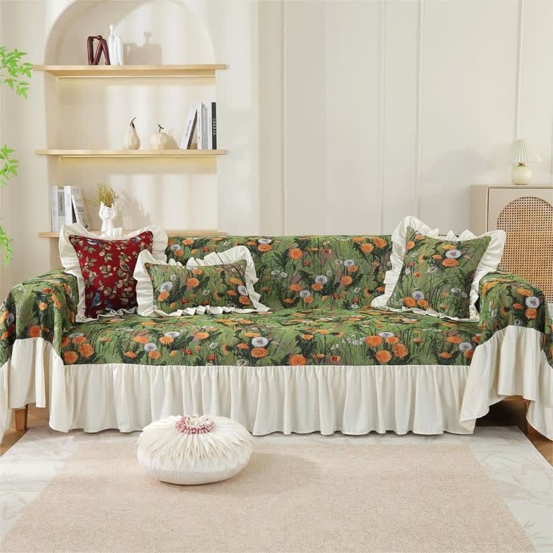 Rural Dandelion Ruffled Sofa Cover