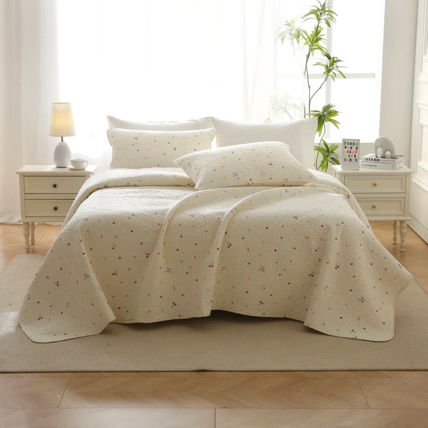 Colorful Heart & Cherry Cotton Quilted Bedding