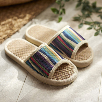 Colorful Striped Open Toe Flax Slippers