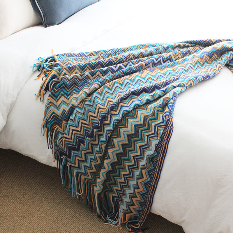 Ownkoti Cozy Colorful Striped Tassel Blanket