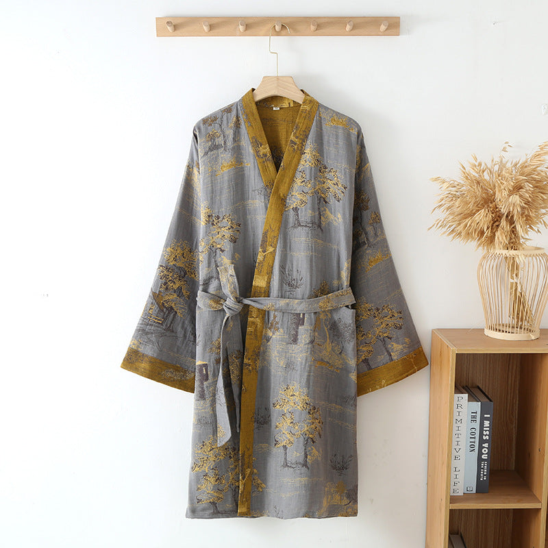 Pure Cotton Breathable Retro Kimono Bathrobe