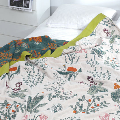 Flower Plant Cotton Reversible Soft Quilt