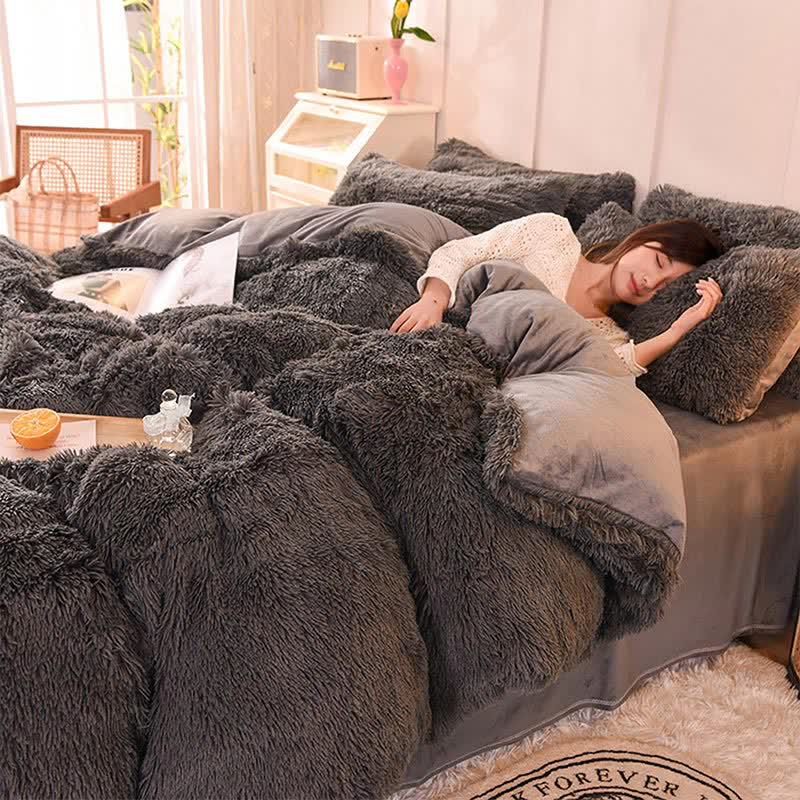Fluffly Bedding Set Duvet Cover & Pillowcase - Black - Queen - image 20
