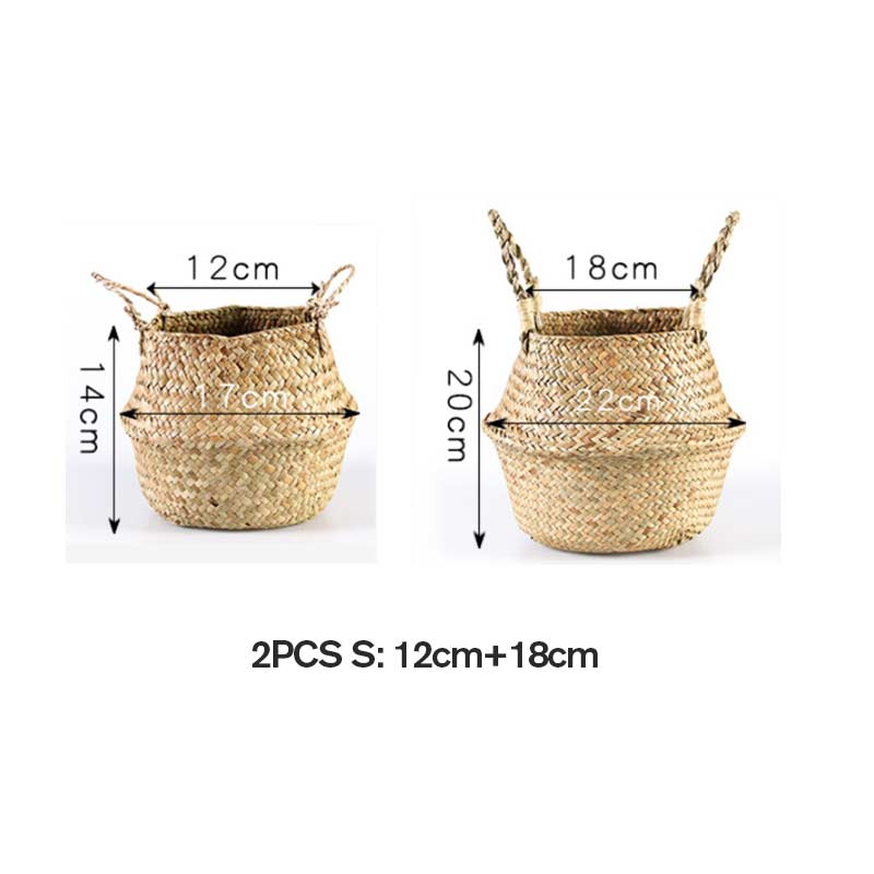 Ownkoti Woven Seagrass Belly Basket Storage Plant Pot Basket (2PCS)