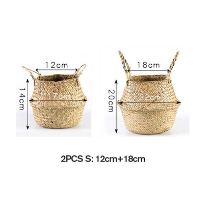 Ownkoti Woven Seagrass Belly Basket Storage Plant Pot Basket (2PCS)