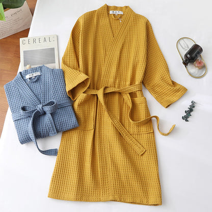 Ownkoti Simple Solid Color Cotton V-neck Bathrobe - image 3