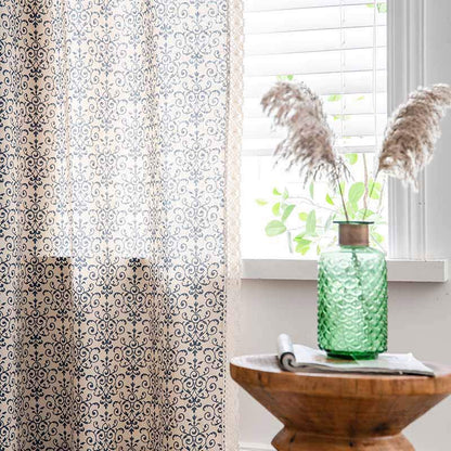 Ownkoti Boho Blue Pattern Semi-Blackout Curtain