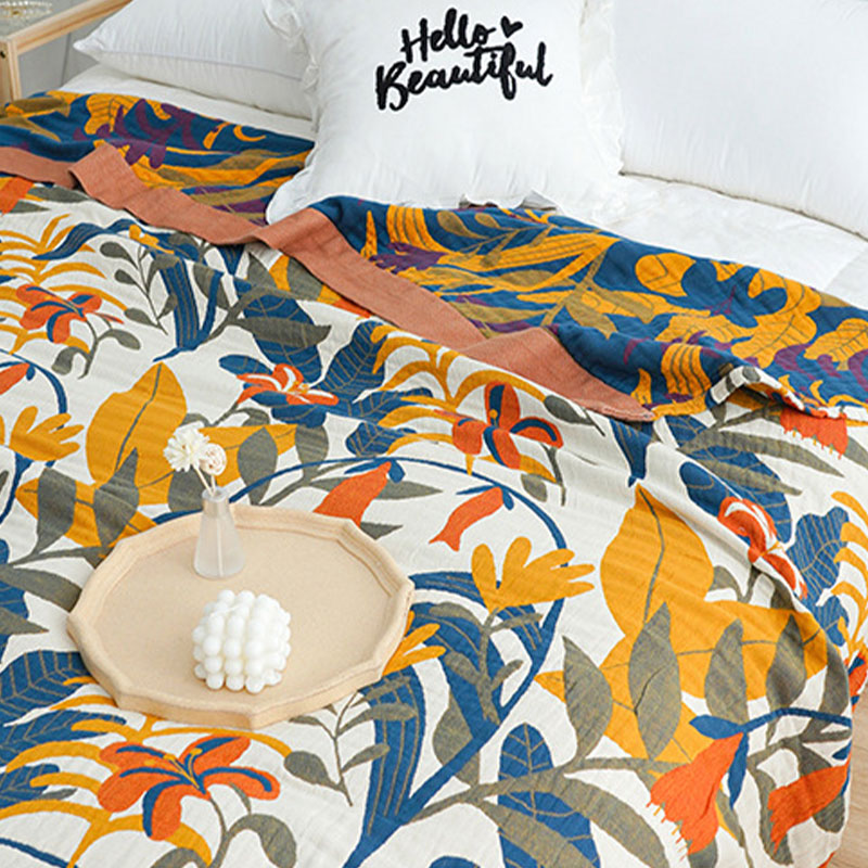 Goldenrod Flower Printed Reversible Cotton Quilt