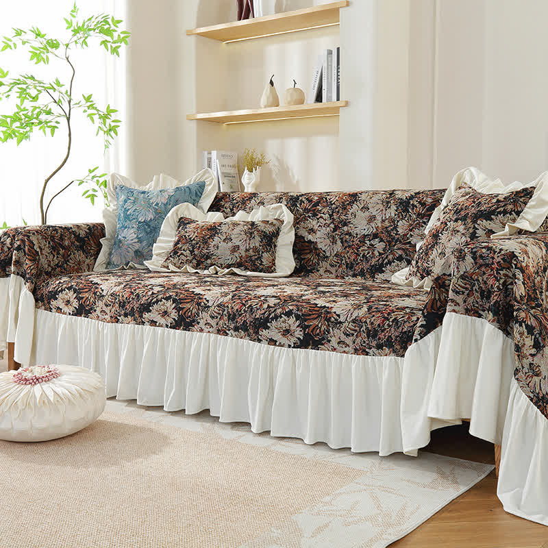 Art Print Daisy Ruffled Sofa Cover