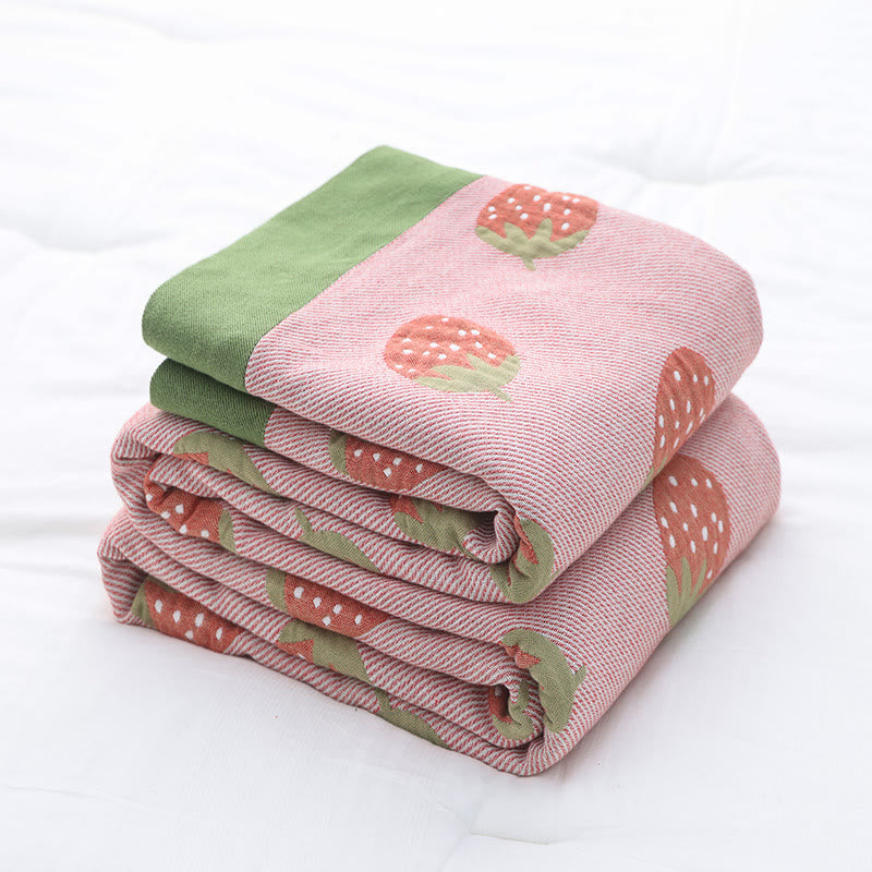 Ownkoti Strawberry Pattern Cotton Gauze Reversible Quilt