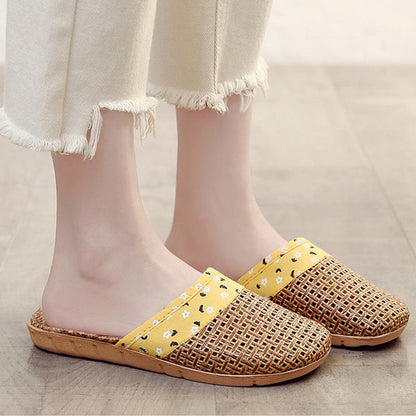 Simple Floral Pattern Cooling Flax Slippers