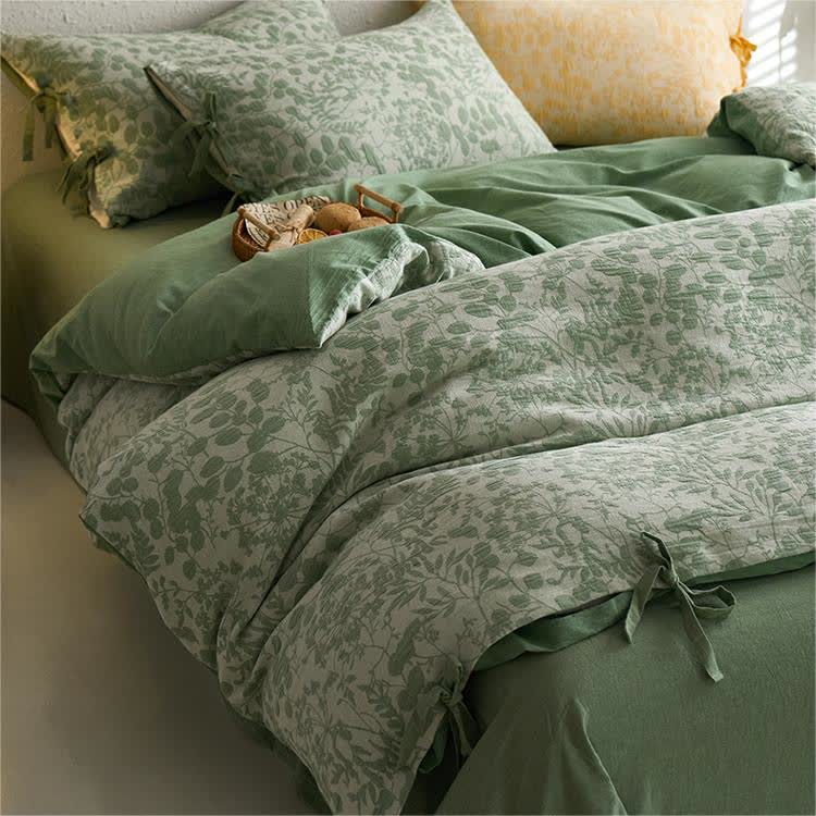 Floral Double Layer Cotton Gauze Bedding Set (4PCS)