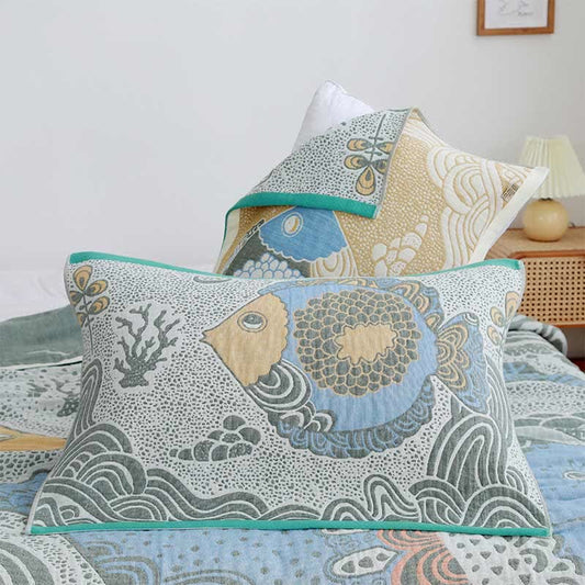 Ownkoti Sea Fish Pattern Cotton Pillow Towel (2PCS)