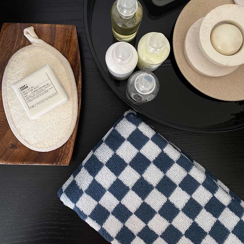 Ownkoti Checkerboard Plaid Colorblock Bath Towel Set