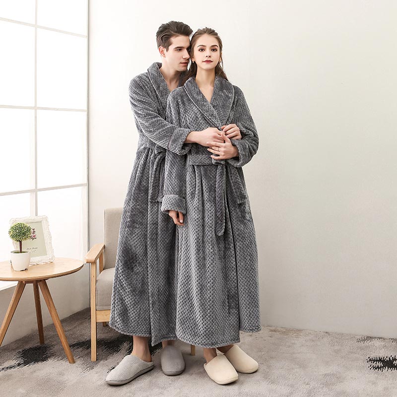 Ownkoti Puffy Fleece Pajama Long Bathrobe - Gray - Women: M - image 16