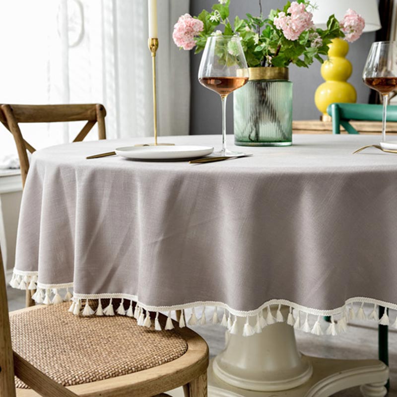 Christmas Round Tablecloth Washable Table Cover with Tassel