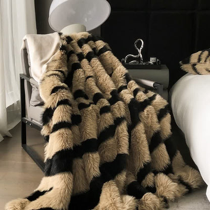 Modern Zebra Print Faux Fur Blanket