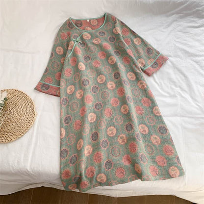 Elegant Floral Jacquard Cotton Nightdress