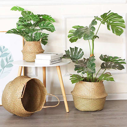 Ownkoti Woven Seagrass Belly Basket Storage Plant Pot Basket (2PCS)