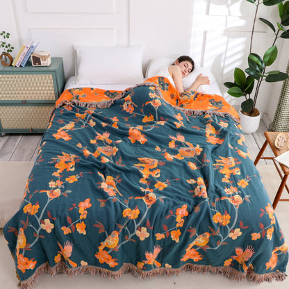 Magpie Floral Cotton Reversible Tassel Quilt