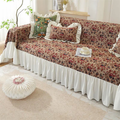 Ruffled Vintage Floral Sofa Cover