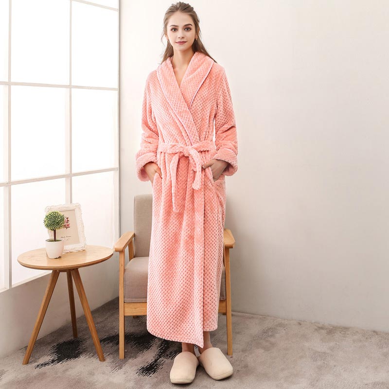 Ownkoti Puffy Fleece Pajama Long Bathrobe - Pink - Women: 3XL - image 18