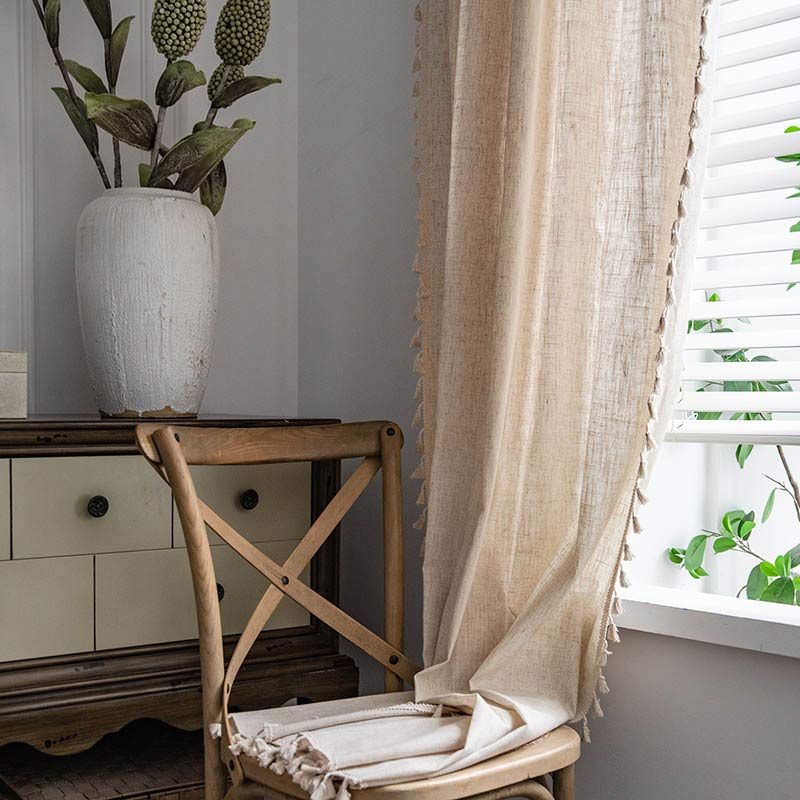 Boho Tassel Beige Light Filtering Curtain