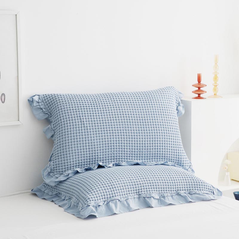 Waffle Weave Cotton Pillowcases with Ruffle (2PCS)