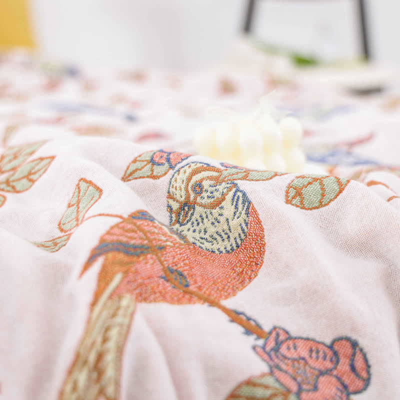 Cotton Gauze Floral & Bird Tassel Quilt