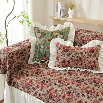 Ruffled Vintage Floral Sofa Cover