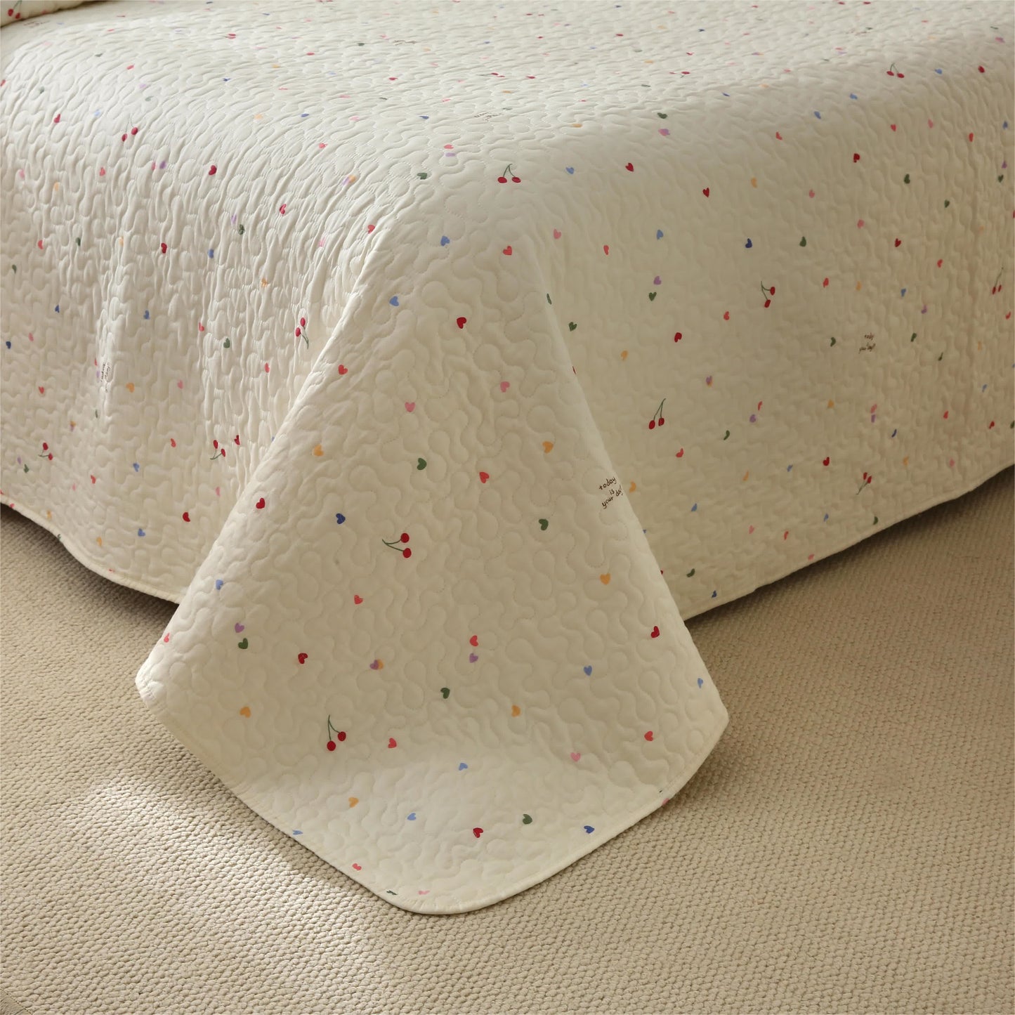 Colorful Heart & Cherry Cotton Quilted Bedding