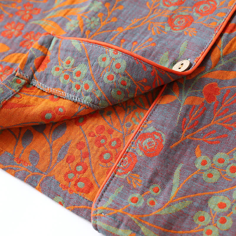 Vintage Leaf Cotton Lapel Loungewear Set - image 5