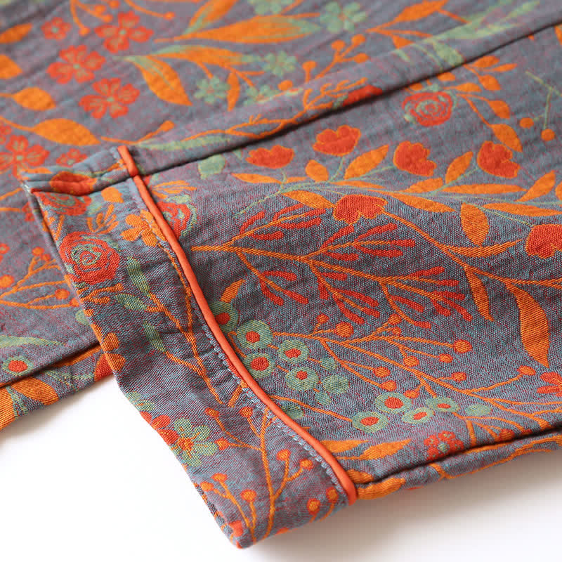 Vintage Leaf Cotton Lapel Loungewear Set - image 9