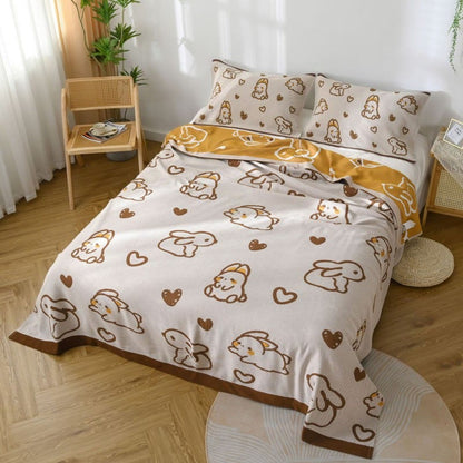 Cute Rabbit Cotton Gauze Reversible Quilt