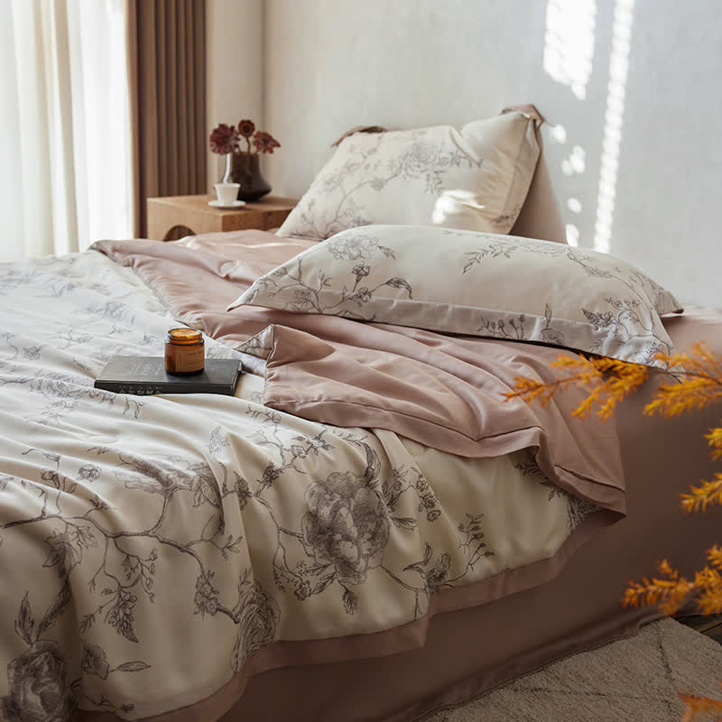 Floral Rose Lyocell Fiber Breathable Bedding