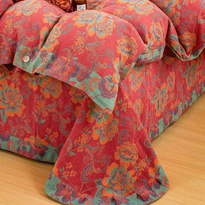 Flower Print Red Cotton Bedding Sets(4PCS)