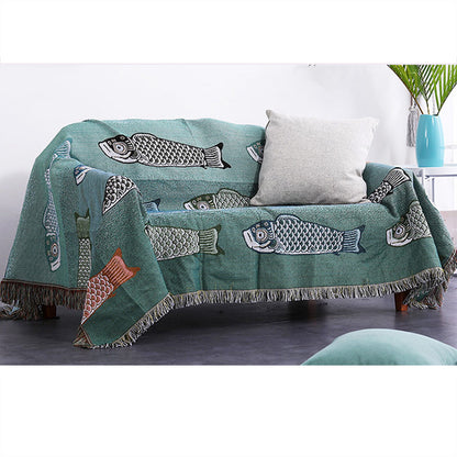 Koi Print Tassel Reversible Blanket