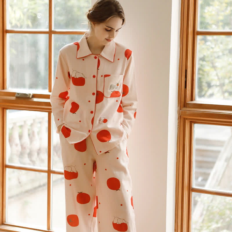 Ownkoti Cute Elephant Tomato Cotton Loungewear Set