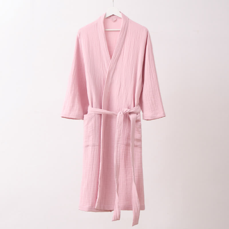 Ownkoti Soft Long Sleeve V-Neck Bathrobe with Pockets