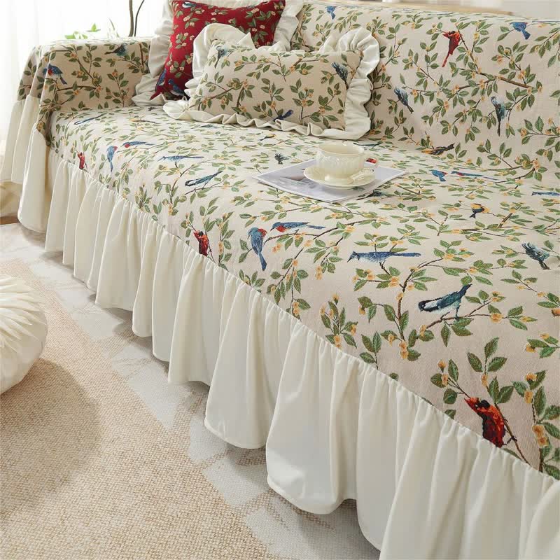 Rural Style Bird & Floral Soft Sofa Cover