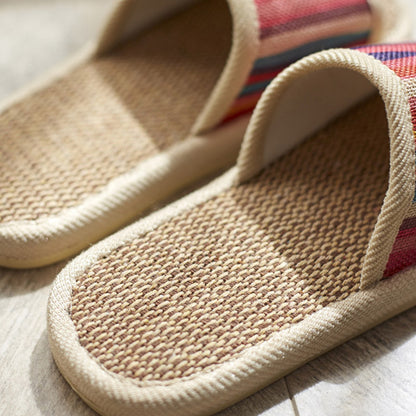 Colorful Striped Open Toe Flax Slippers