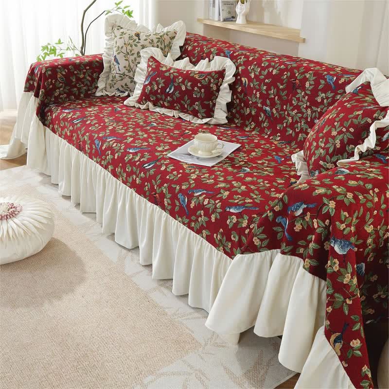 Rural Style Bird & Floral Soft Sofa Cover