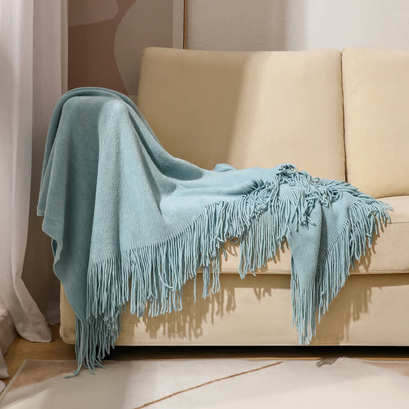 Simple Solid Color Tassel Throw Blanket