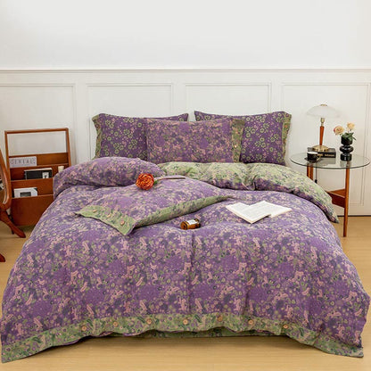 Boho Flower Purple Cotton Bedding Sets(4PCS)