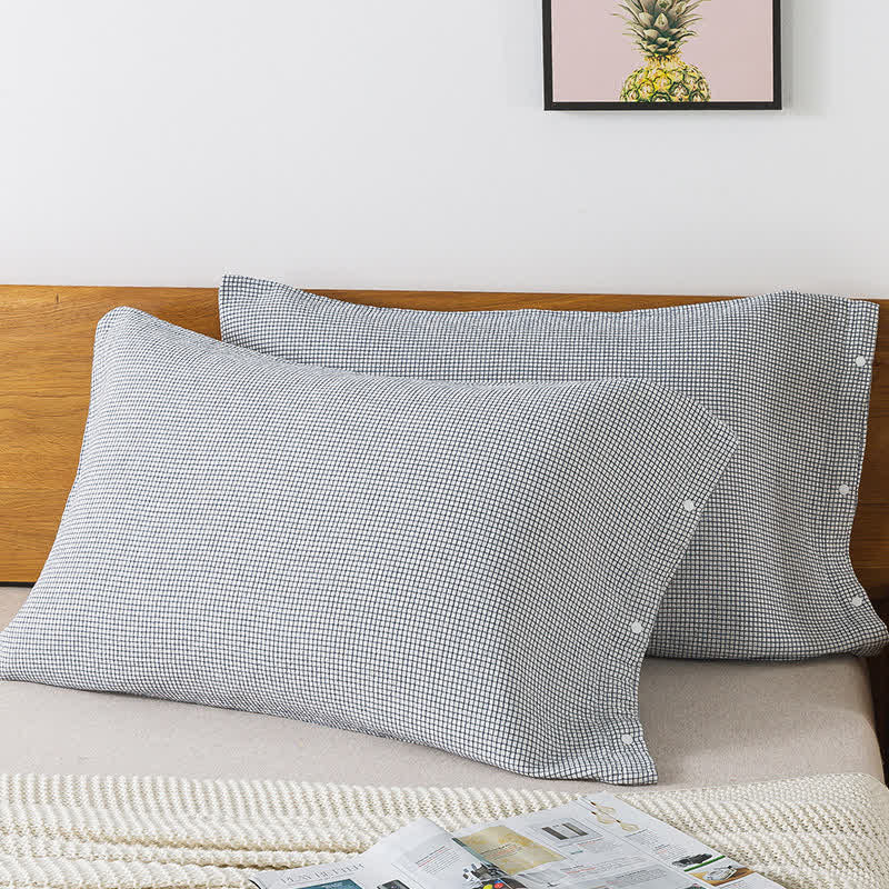 Solid Grid Patterned Cotton Pillow Cases (2PCS)